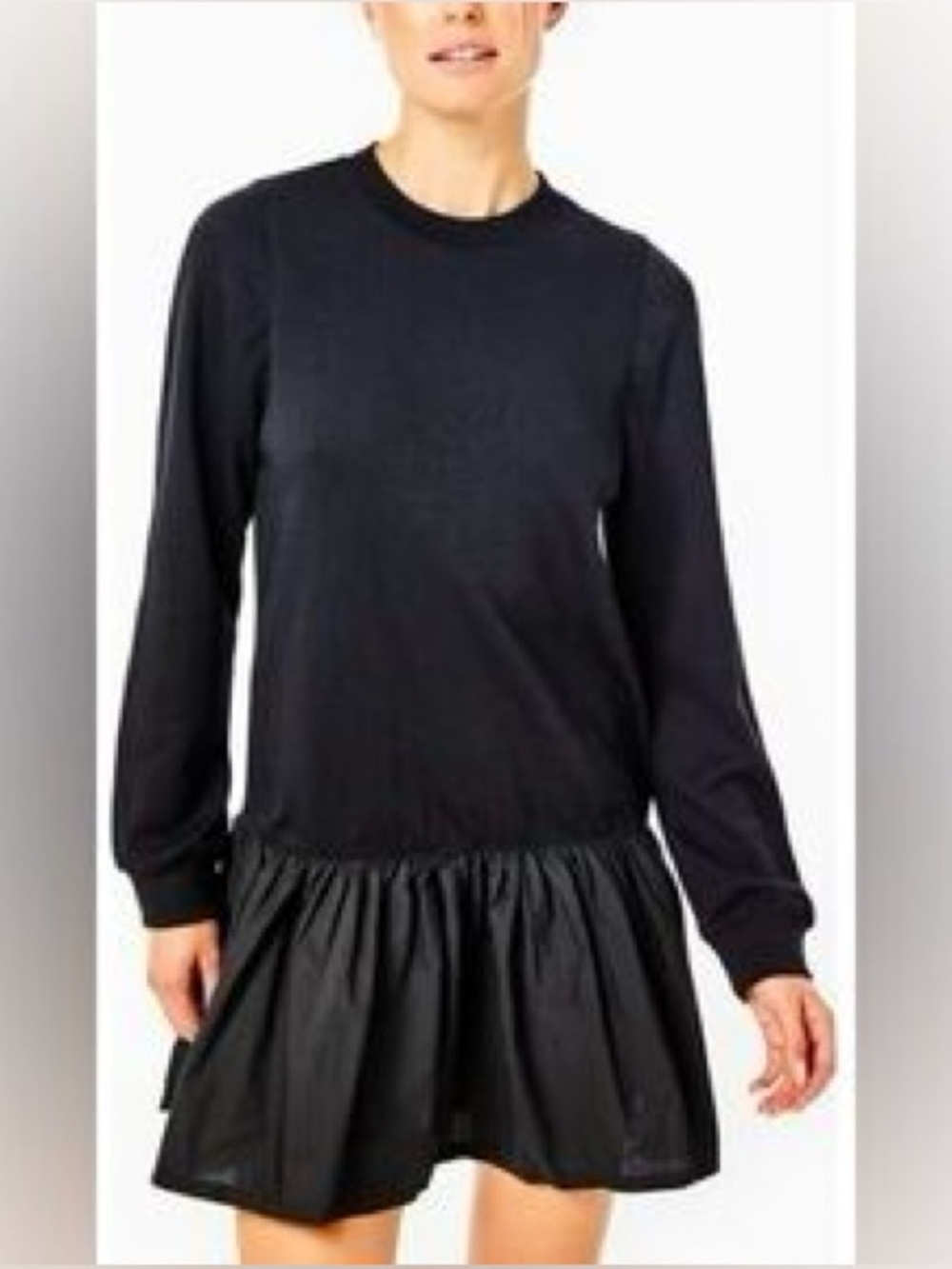 Addison Bay The Swing Dress Black Long Sleeve Ruffle Hem Mini Dress Size Small